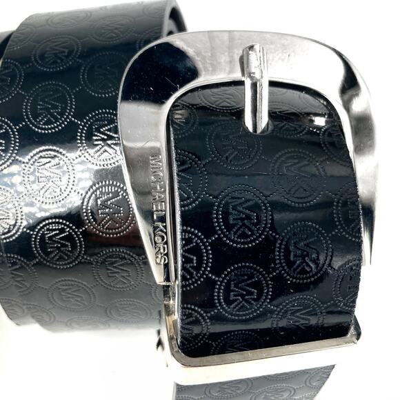 MIchael Kors Y2K Reversible Black & Champagne Faux Leather Belt, Silver Buckle main image 7
